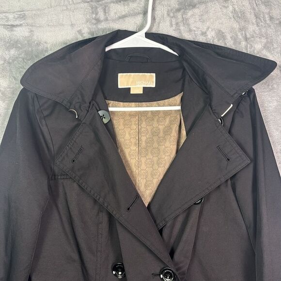 Michael Kors Black Hooded Front Button Trench Jacket Coat Size Small - Picture 3 of 10